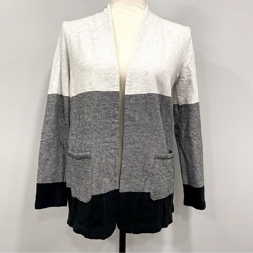 T by TALBOTS PXS Gray & Black Colorblock Casual Knit Cardigan Athleisure Travel